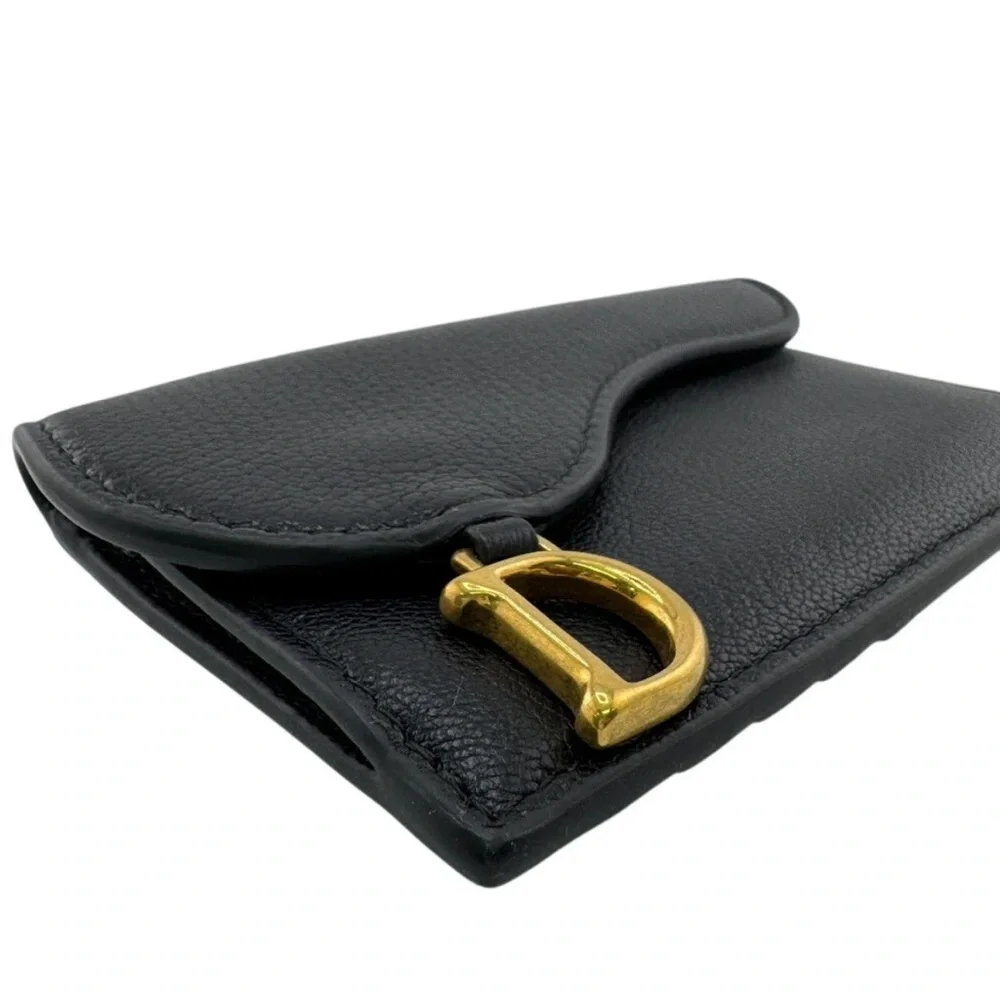 Dior Black Leather Card Case with Gold Hardware